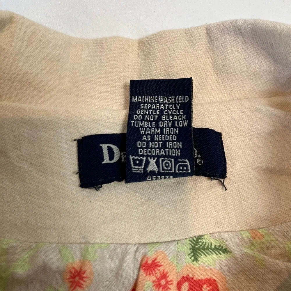 Denim & Co. Beige Jacket Women‎ Small Floral Embroidered Cuffs Cozy Cotton Blend